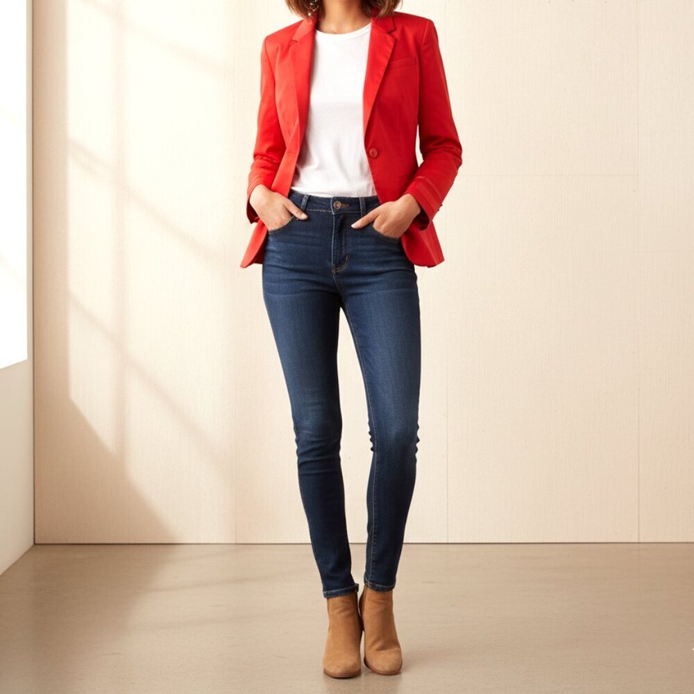 Tommy Hilfiger Women's Orange Cotton Blend Two-Button Blazer Jacket - Size 6